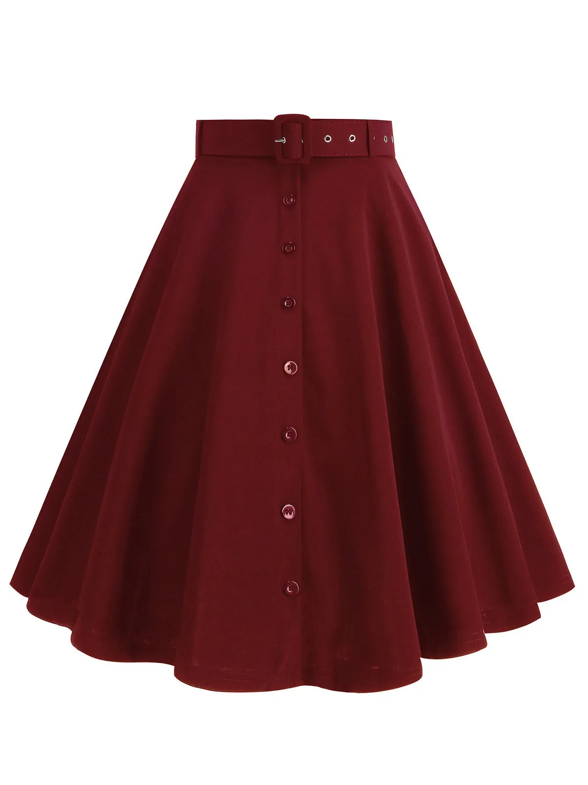 1950s Solid Pleated Button Belted Skirt