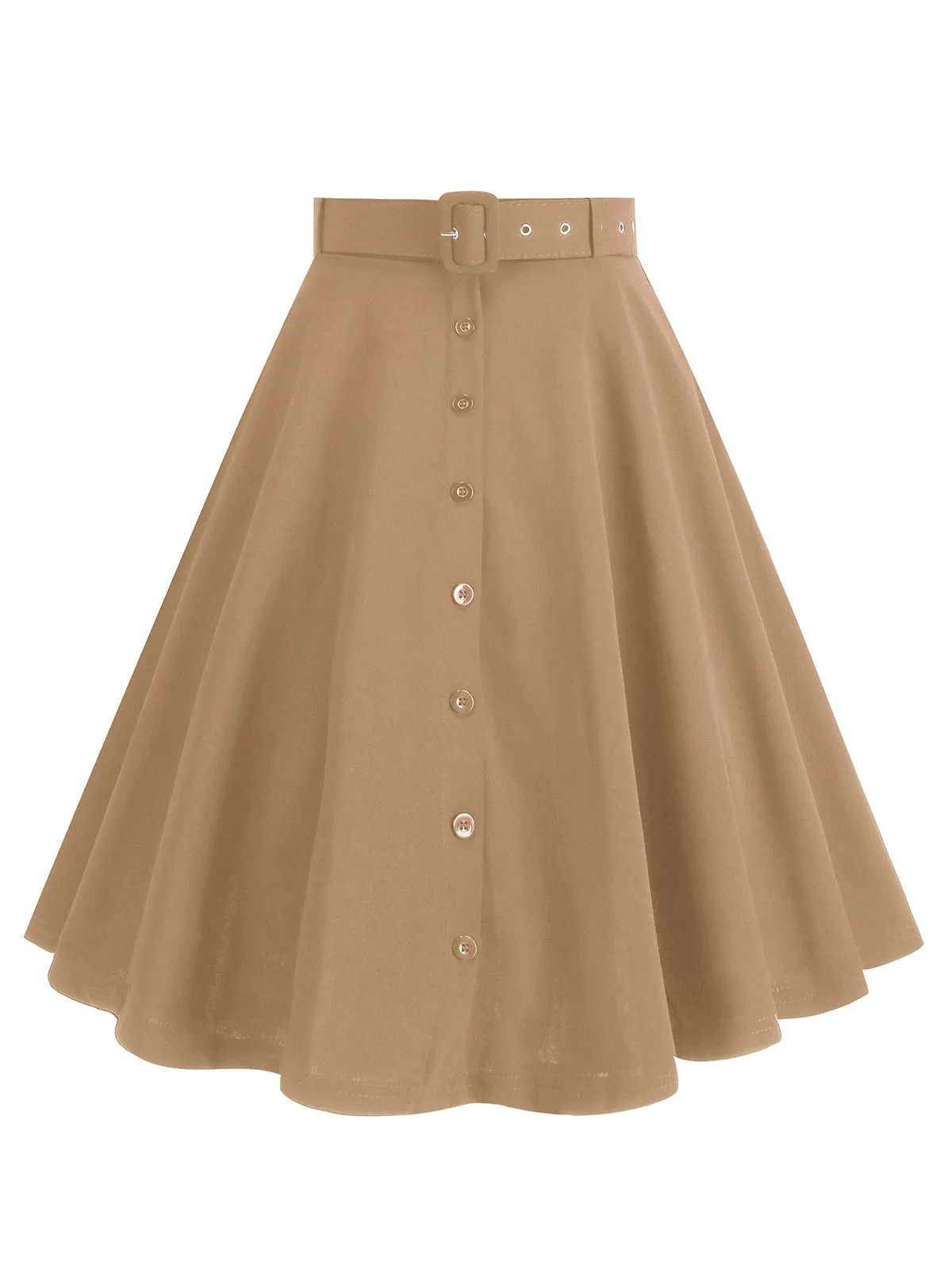 1950s Solid Pleated Button Belted Skirt