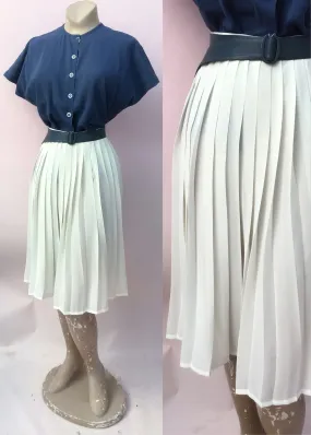 1970s Vintage Sheer Cream Pleated Sunray Skirt by M&S