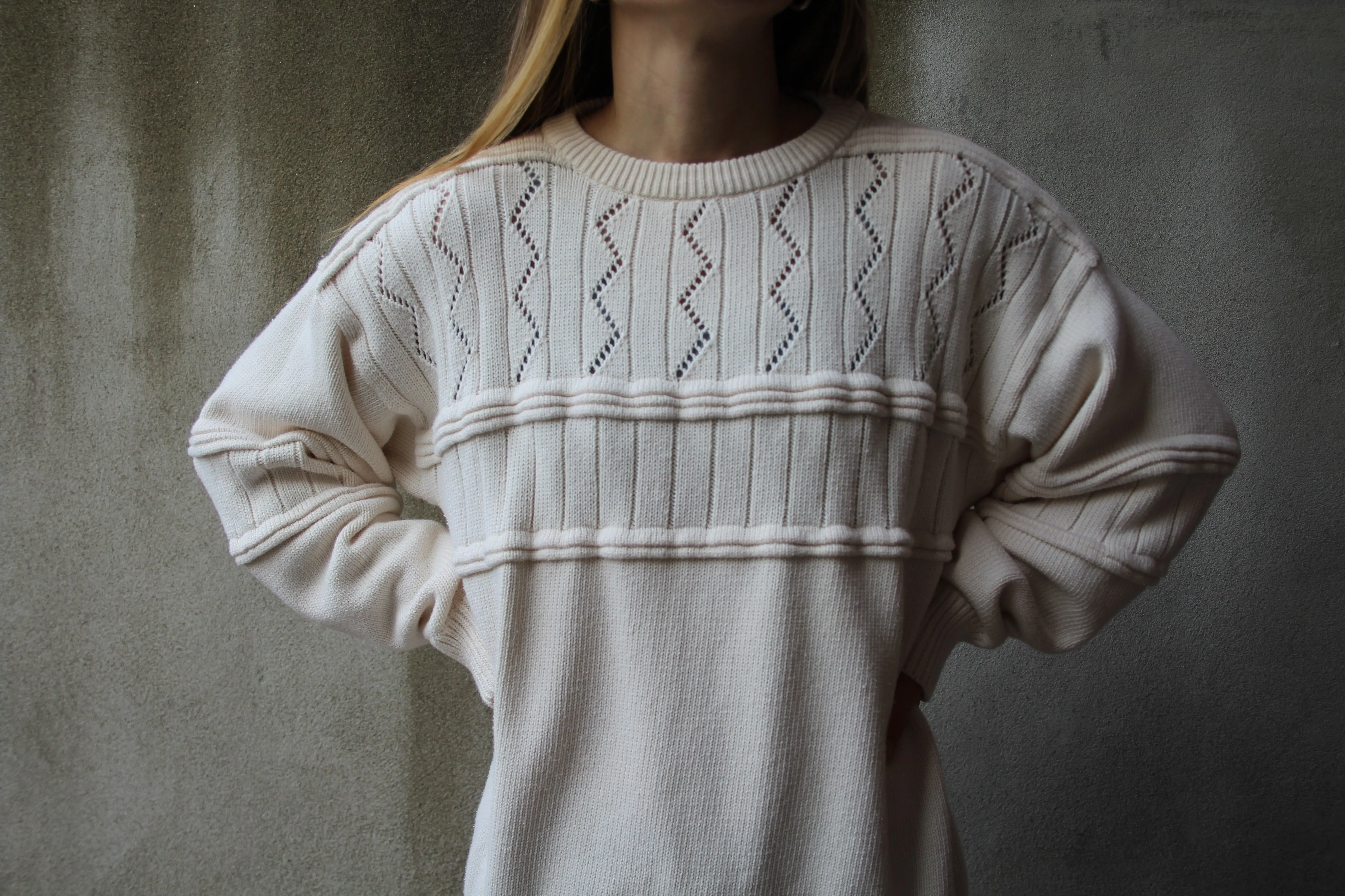 80s Eaton Chunky White Knit L/XL