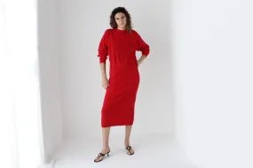 80s Lambswool & Nylon Knit Long Red Sweater Dress