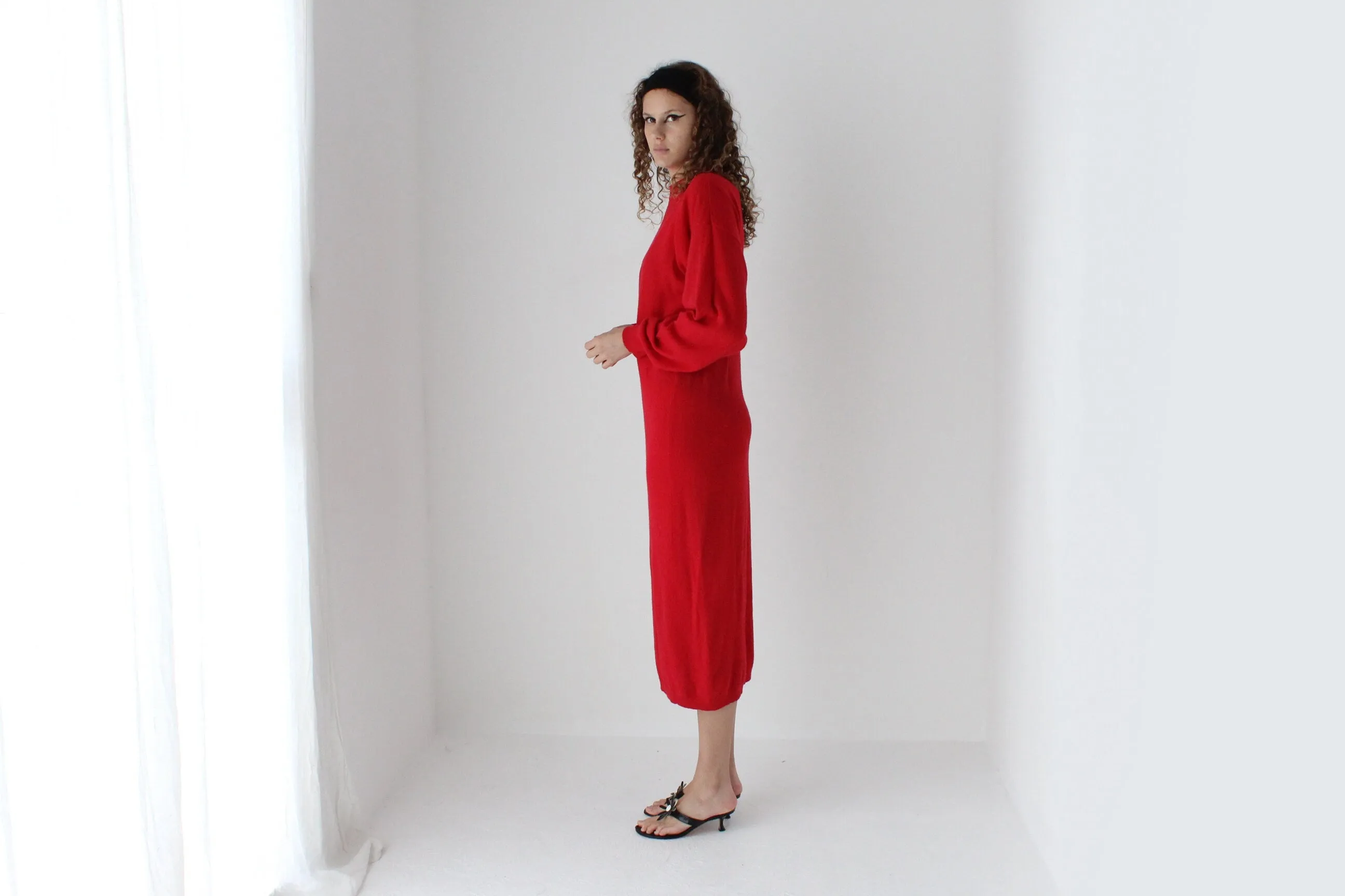 80s Lambswool & Nylon Knit Long Red Sweater Dress