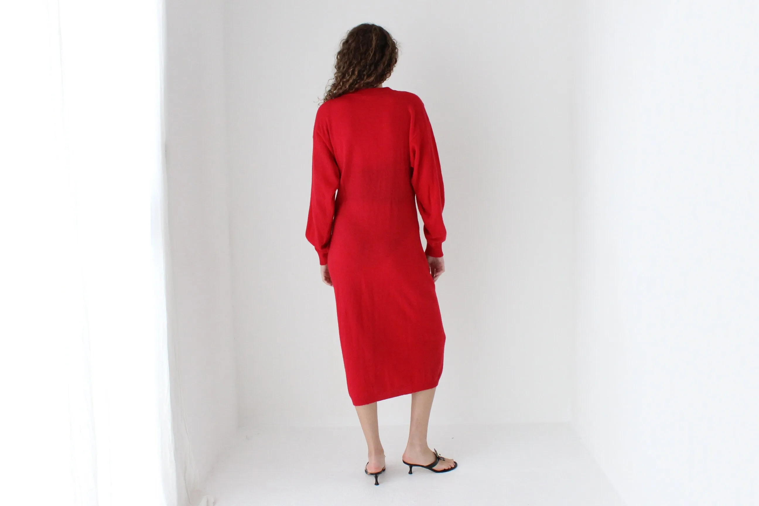 80s Lambswool & Nylon Knit Long Red Sweater Dress