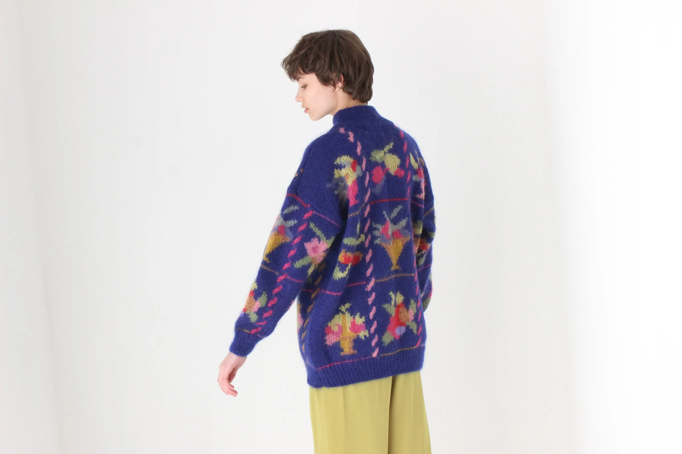 80s Mohair Knit Novelty Flower Pot Sweater