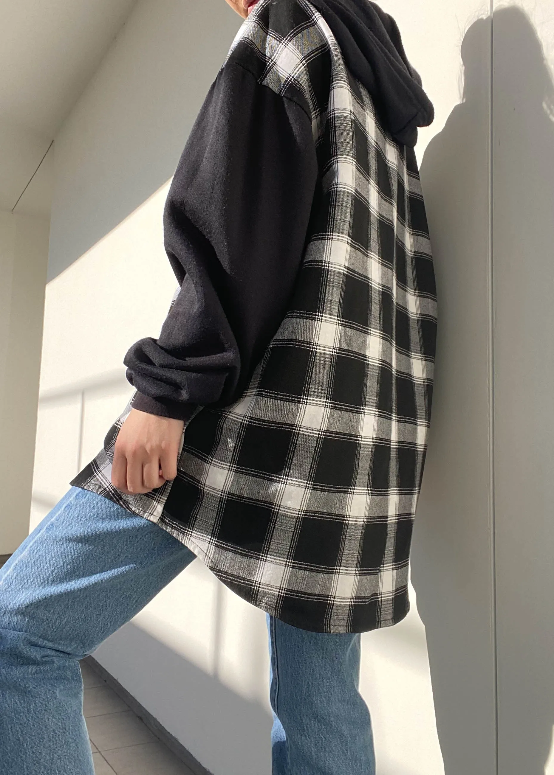 80's Plaid Button-Down Hoodie (L/XL)