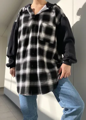 80's Plaid Button-Down Hoodie (L/XL)