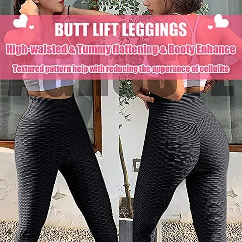 A AGROSTE Women's High Waist Yoga Pants Tummy Control Workout Ruched Butt Lifting Stretchy Leggings Textured Booty Tights