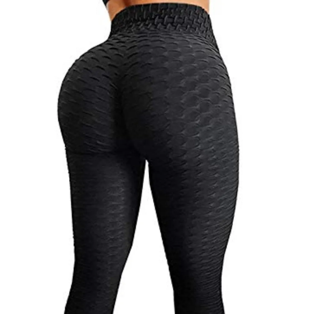 A AGROSTE Women's High Waist Yoga Pants Tummy Control Workout Ruched Butt Lifting Stretchy Leggings Textured Booty Tights