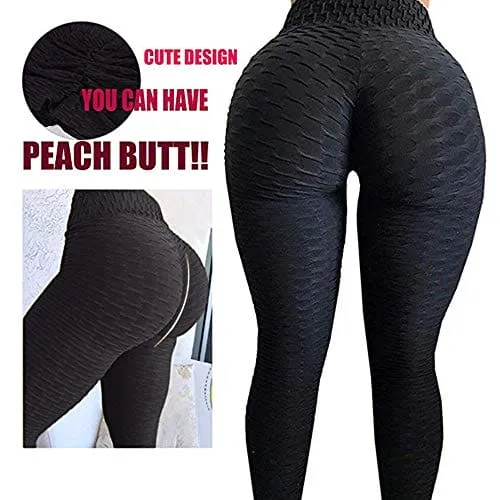 A AGROSTE Women's High Waist Yoga Pants Tummy Control Workout Ruched Butt Lifting Stretchy Leggings Textured Booty Tights