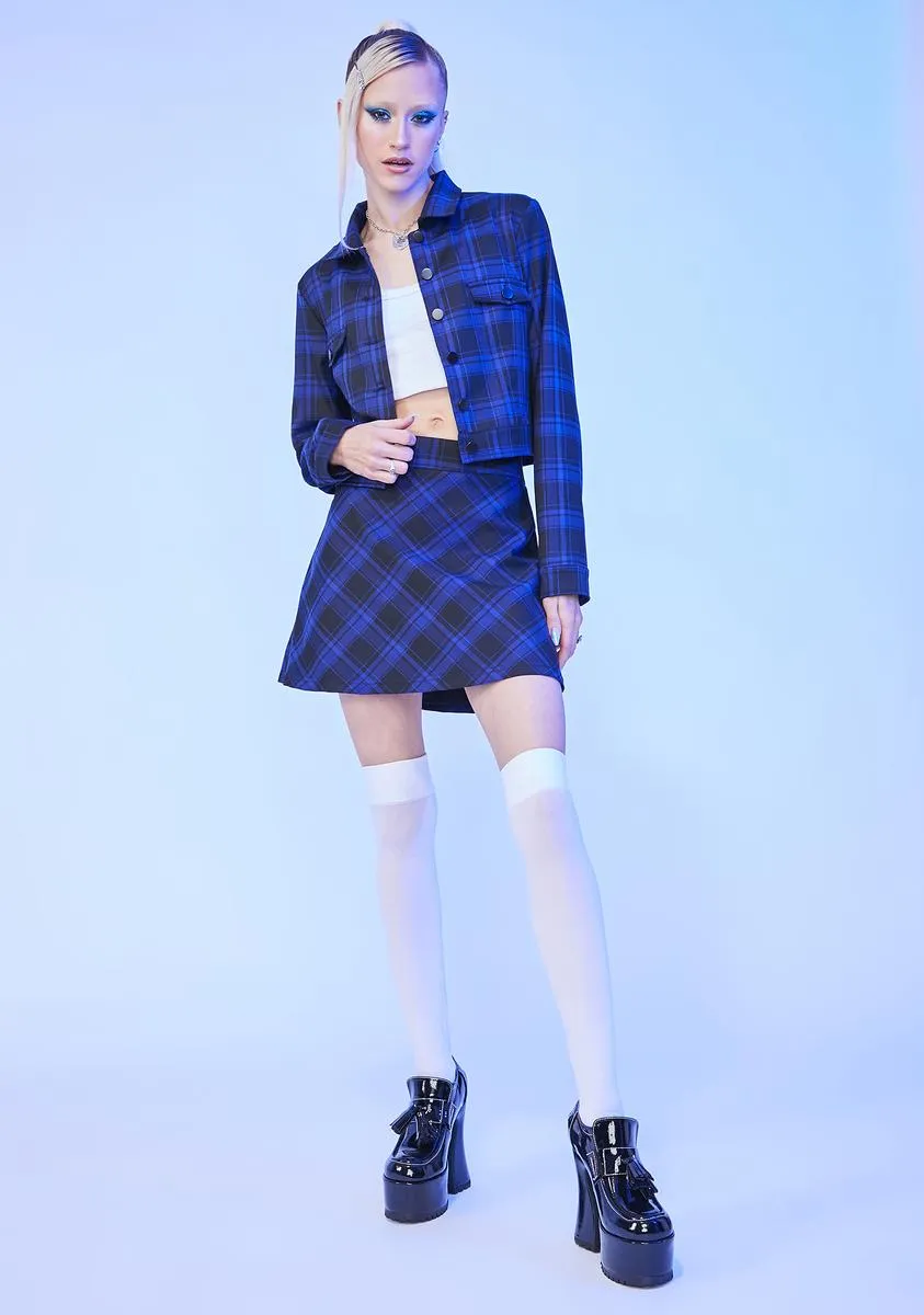 A Blue World Plaid Crop Jacket