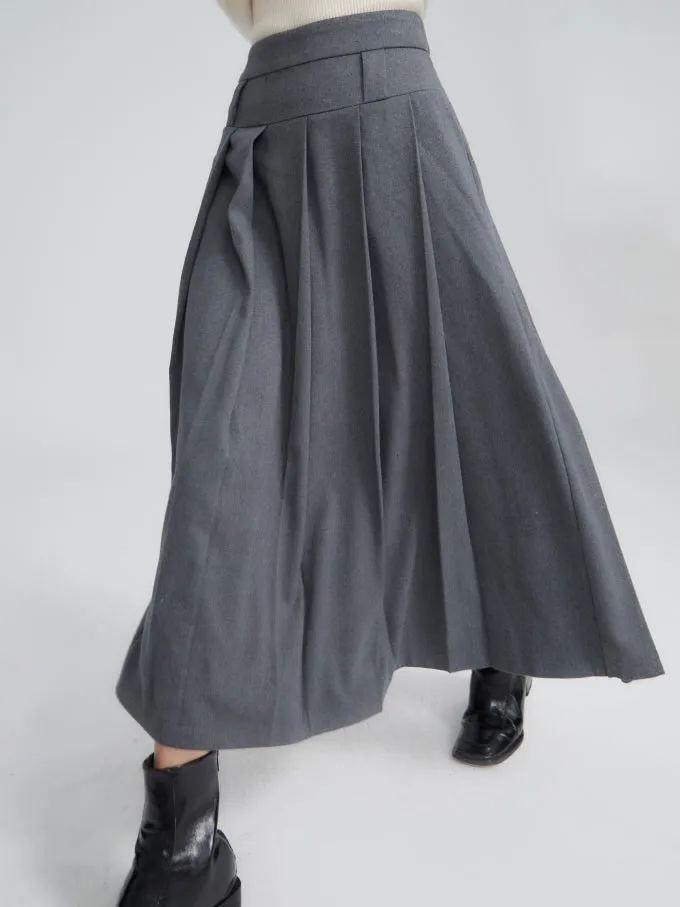 A-line High Waist Pleated Skirt