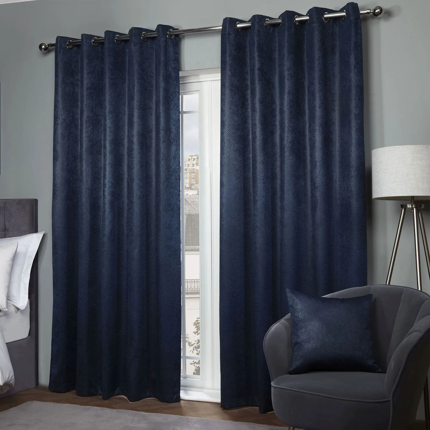 Ambiance Navy Blue Thermal Blackout Eyelet Curtains