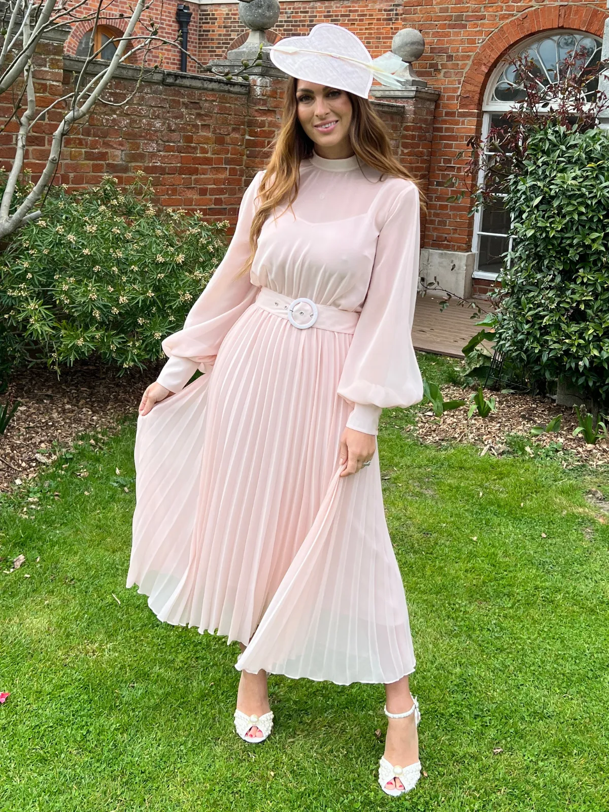 Angelina High Neck Pleated Dress / Blush