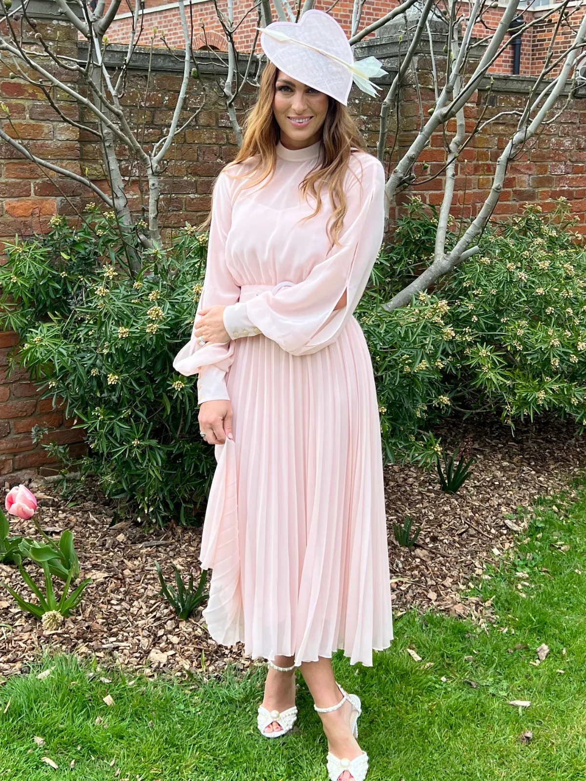 Angelina High Neck Pleated Dress / Blush