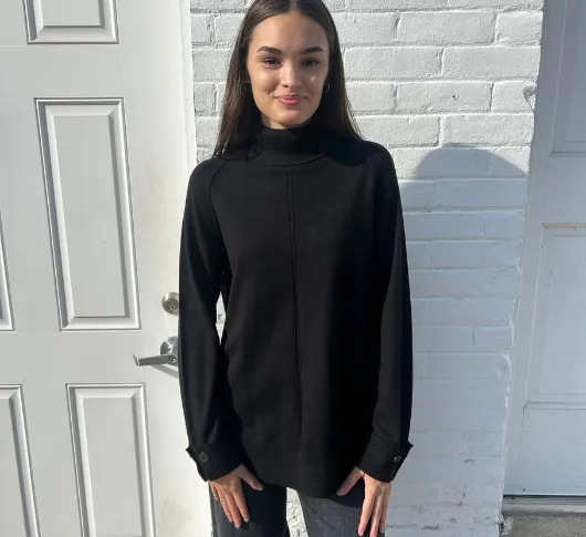 Atelier - Split Neck Tunic Turtleneck Sweater in Black