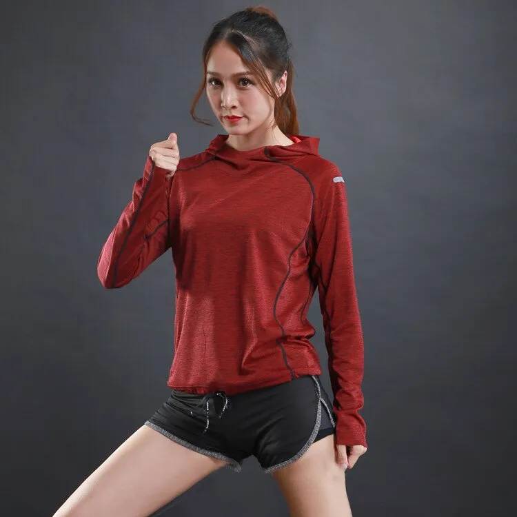 Autumn thin Women Running Long Sleeves Hood Sports