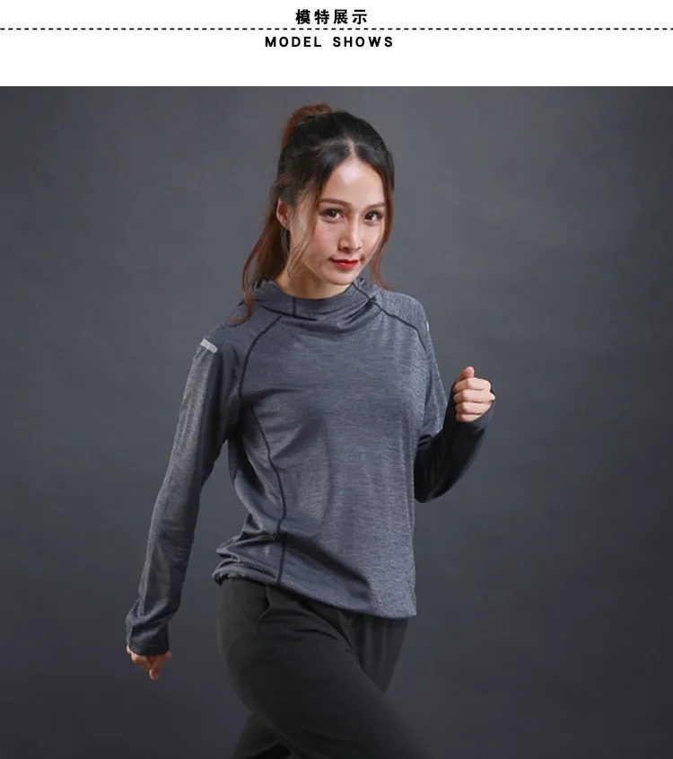 Autumn thin Women Running Long Sleeves Hood Sports