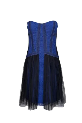 BCBG Max Azria - Blue & Black Floral Lace Strapless Mini Dress Sz 8