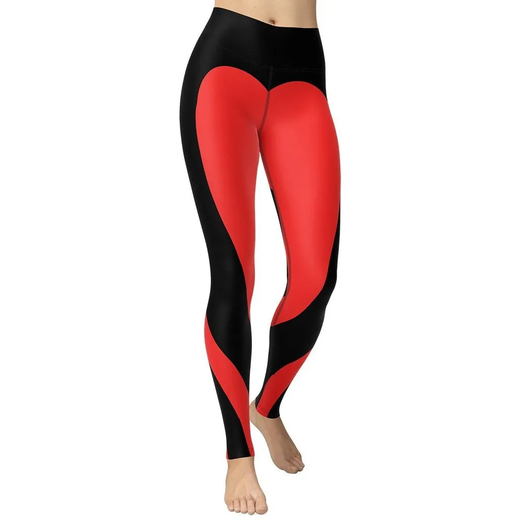 Black & Red Heart Shaped Yoga Leggings