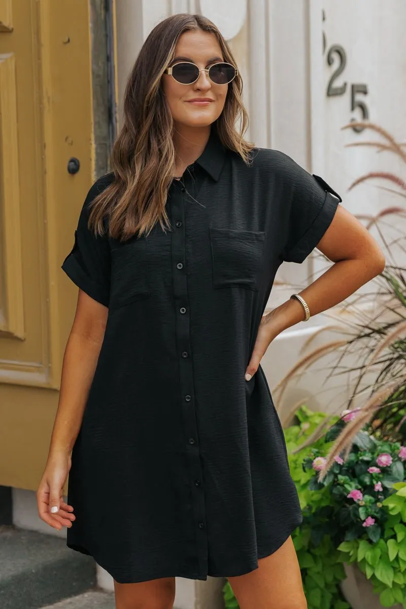 Black Button Down Shirt Dress - FINAL SALE