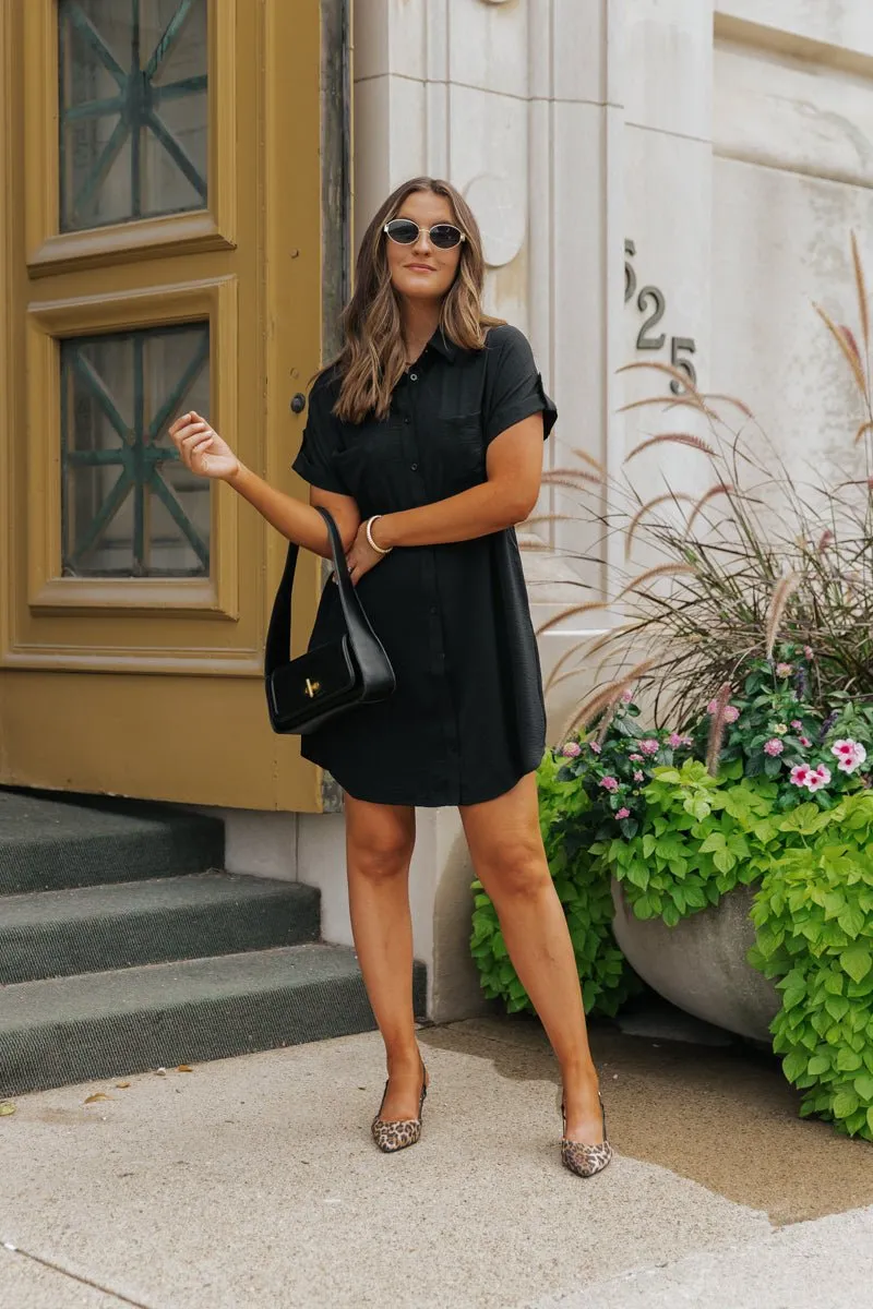 Black Button Down Shirt Dress - FINAL SALE