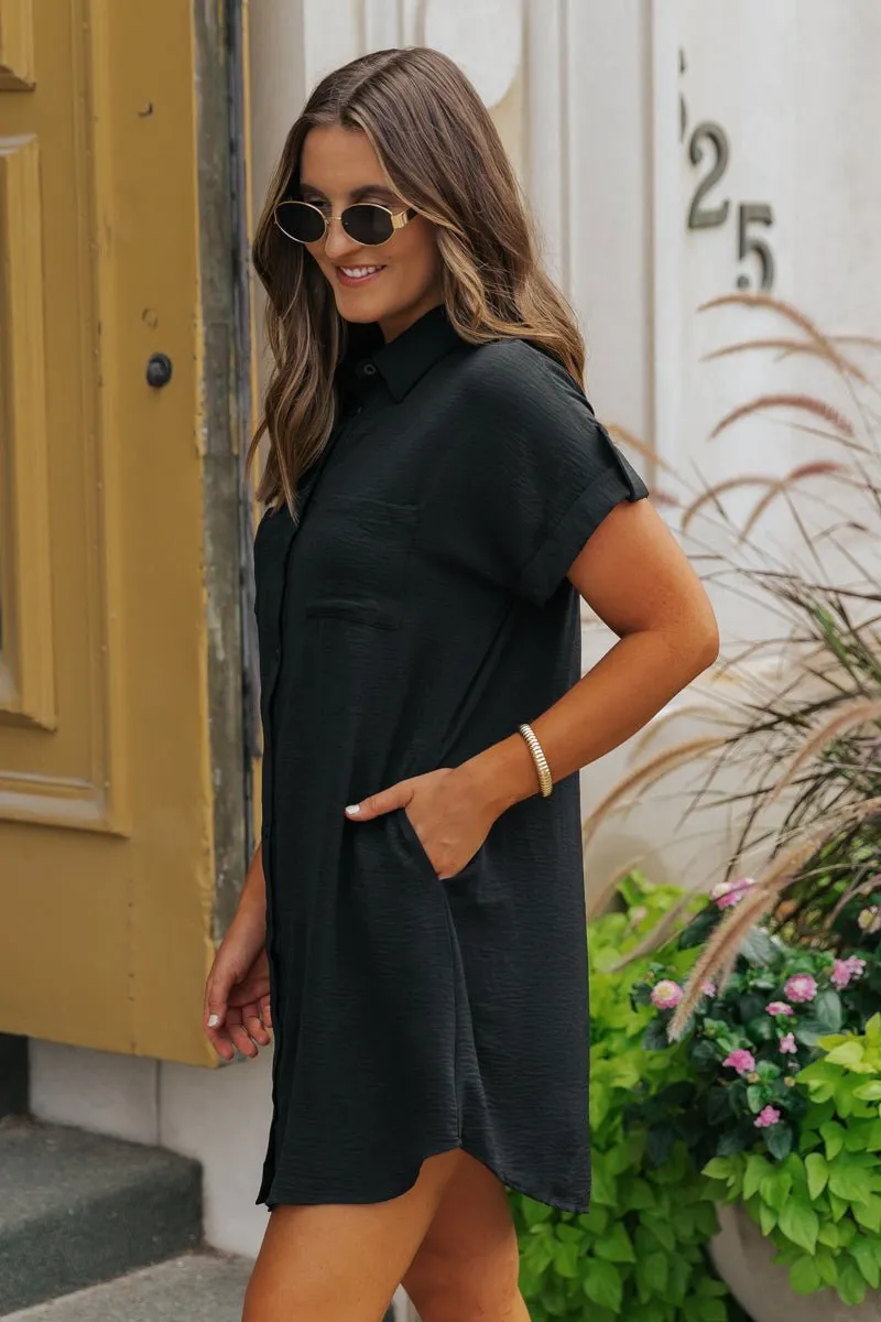 Black Button Down Shirt Dress - FINAL SALE