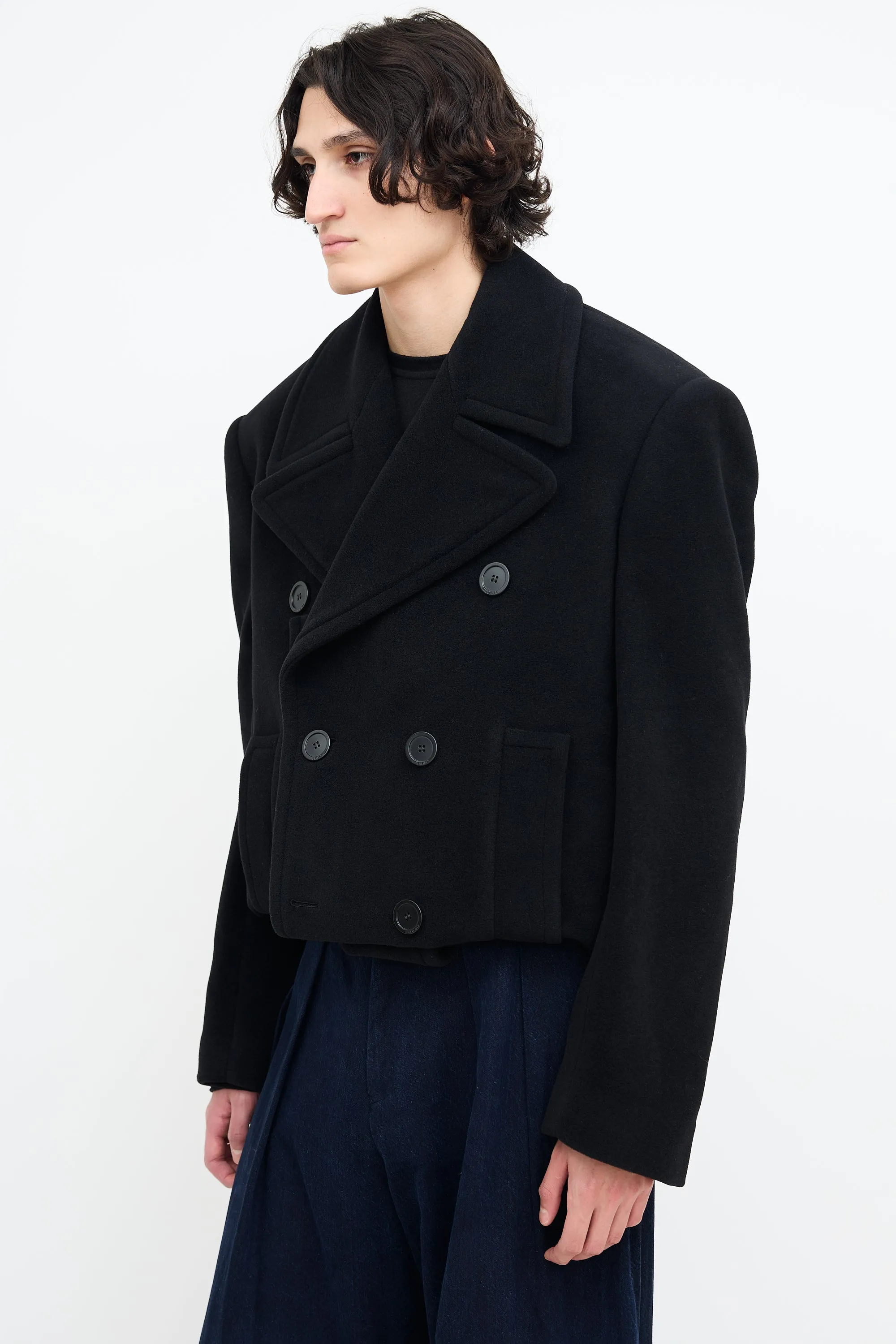 Black Cashmere Folded Cropped Jacket