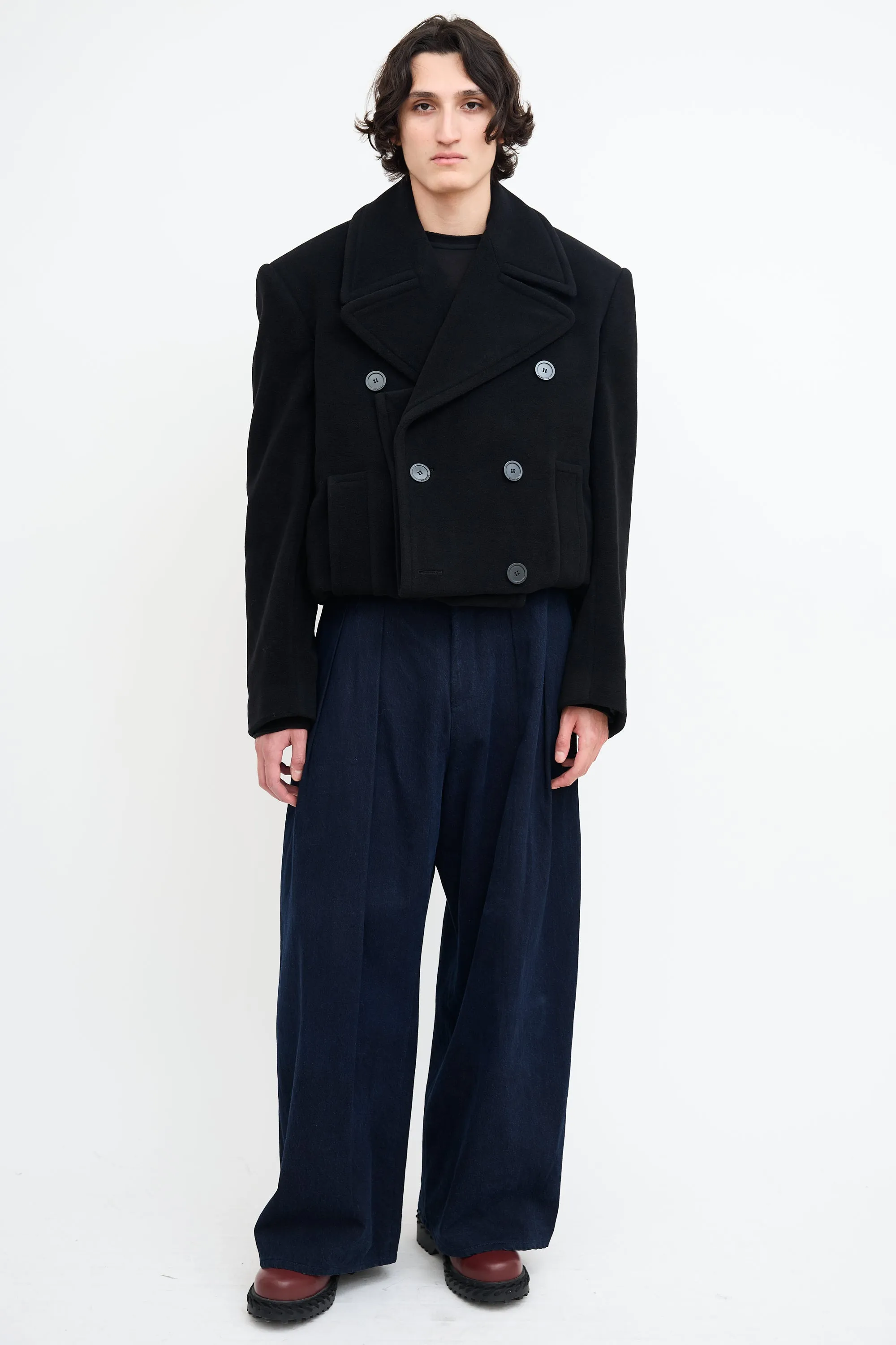 Black Cashmere Folded Cropped Jacket