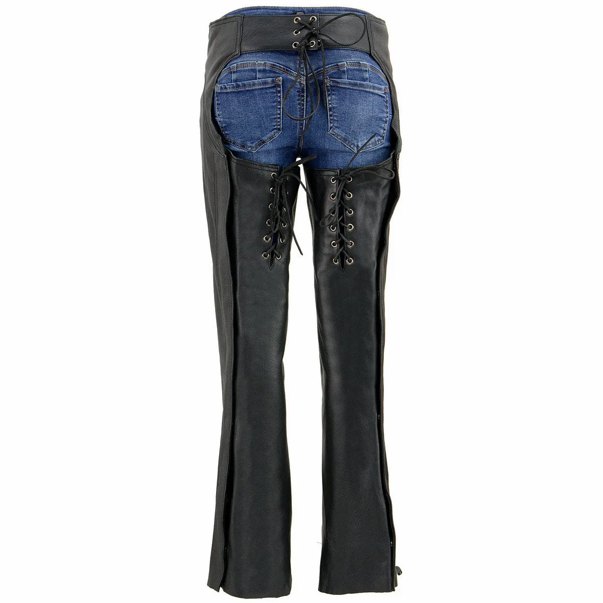 Black Leather Chaps for Women Black Low-Rise Waist- Double Buckle Reflective Embroidery Motorcycle Chap- ML1187