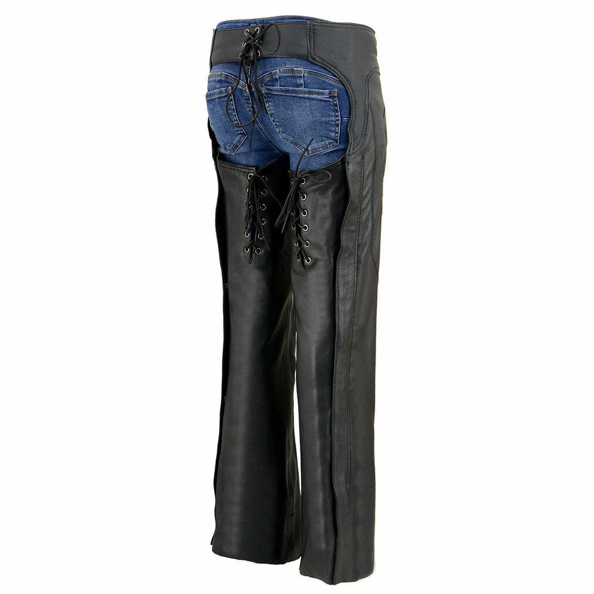 Black Leather Chaps for Women Black Low-Rise Waist- Double Buckle Reflective Embroidery Motorcycle Chap- ML1187