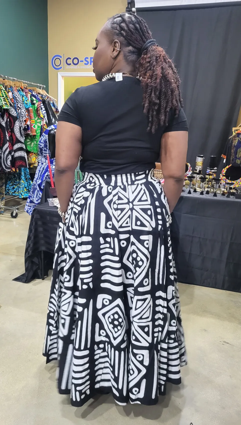 Black/White Mud Print Maxi Skirt