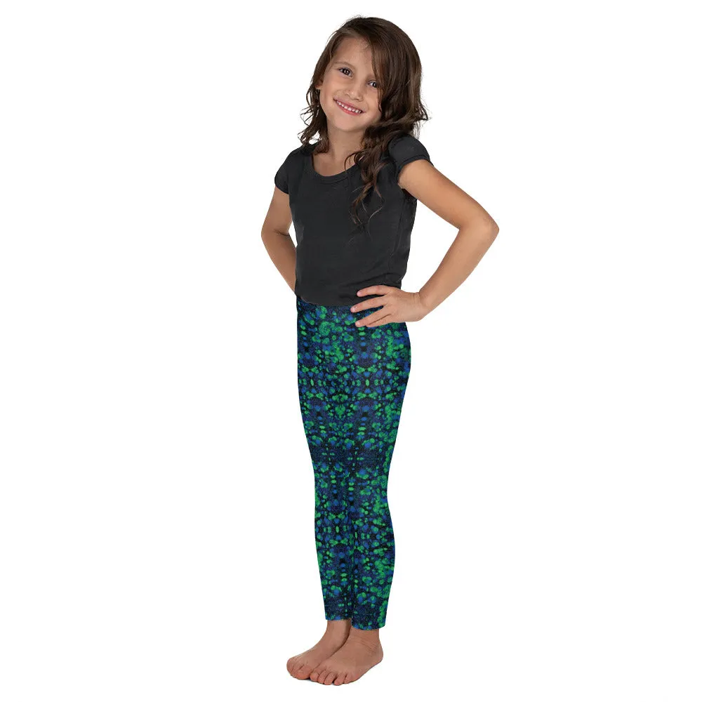 Blue Green Kaleidoscope Kid's Leggings, Toddler, Girls and Boys Matching Family Outfits