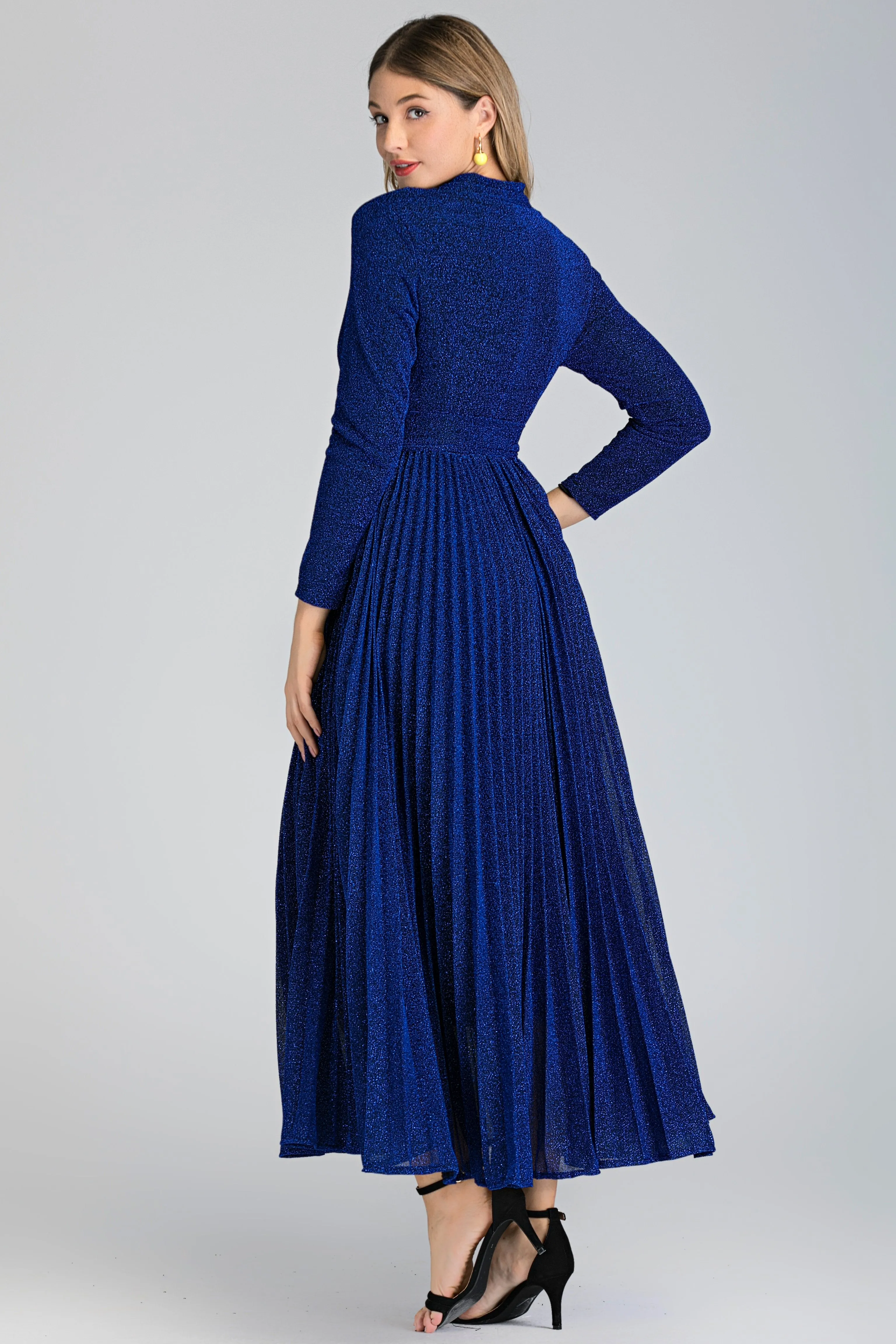 Blue Sapphire Pleated Maxi Dress