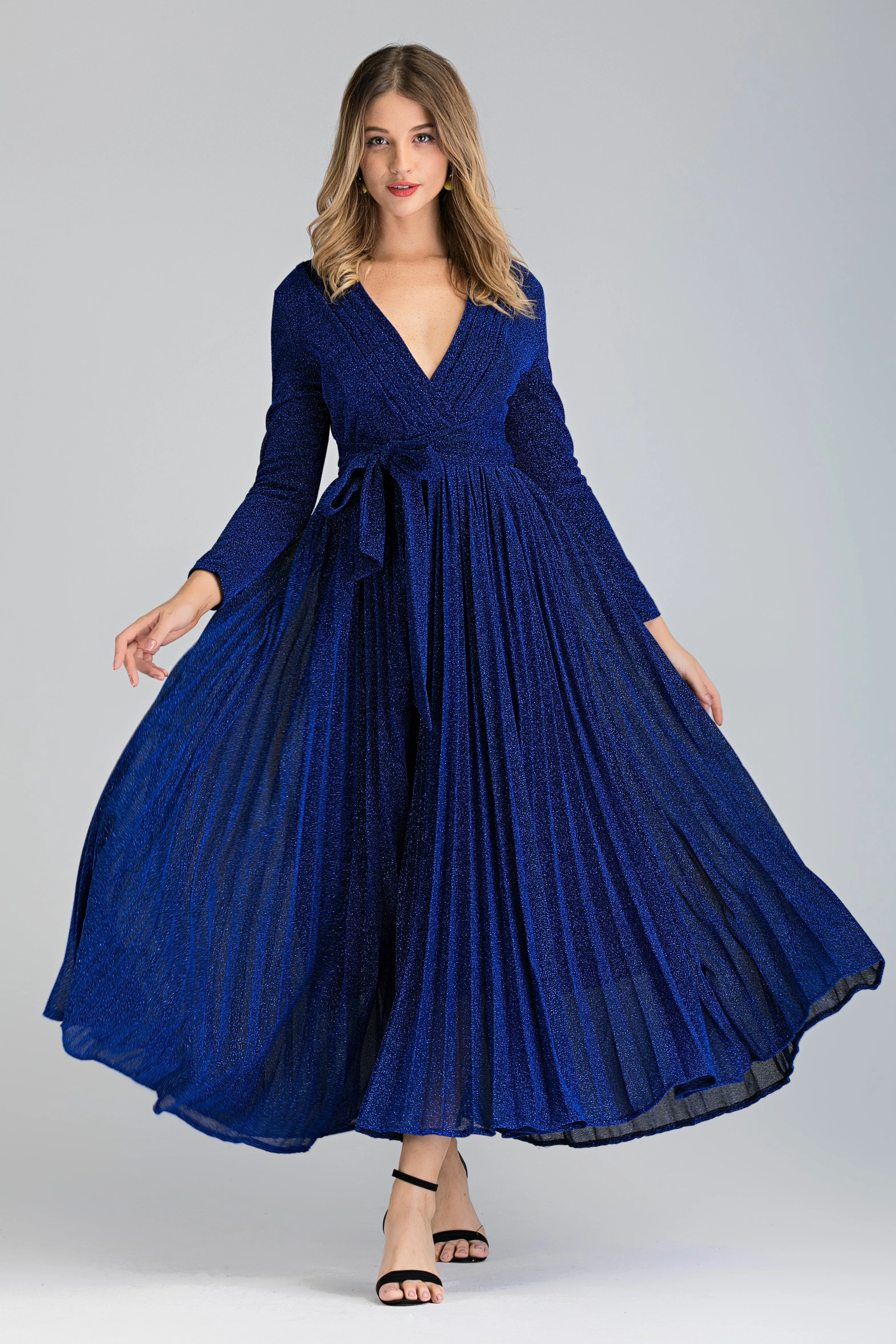 Blue Sapphire Pleated Maxi Dress