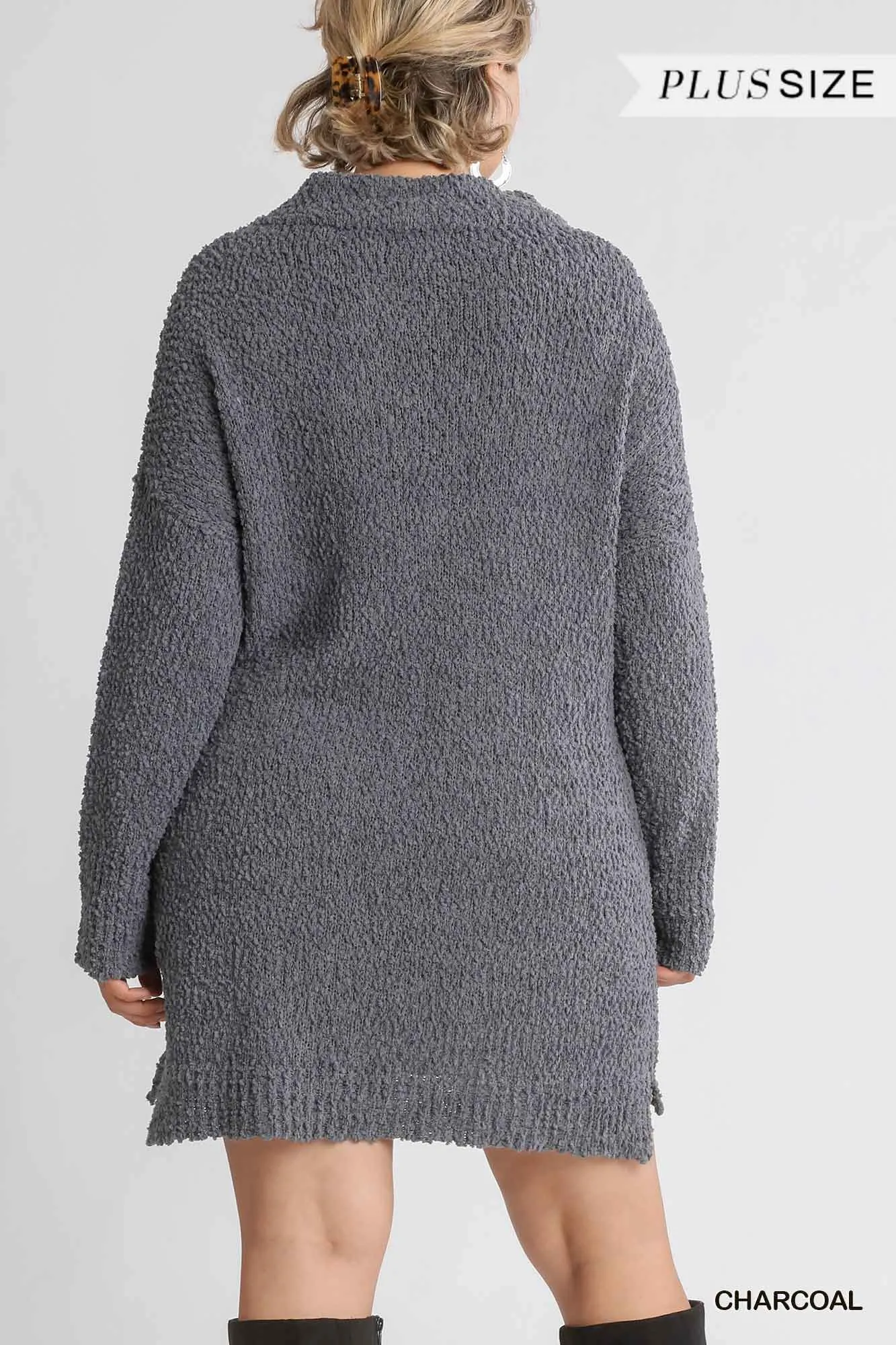 Blue Zone Planet |  High Cowl Neck Bouclé Long Sleeve Sweater Dress