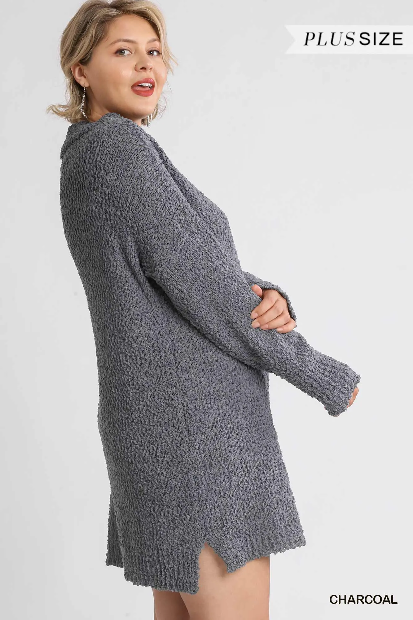 Blue Zone Planet |  High Cowl Neck Bouclé Long Sleeve Sweater Dress