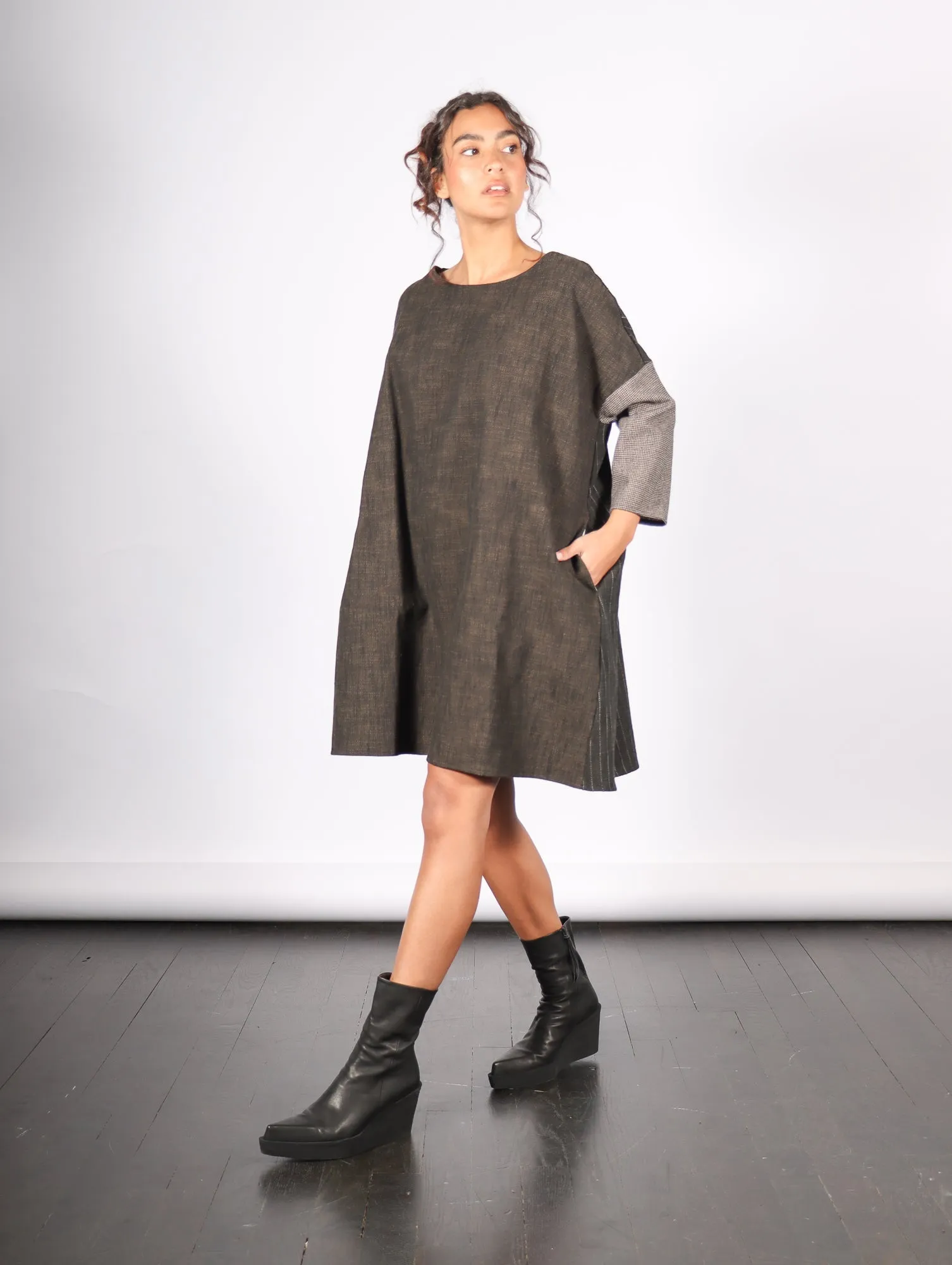 Boatneck Dress in Slate Patch by Album Di Famiglia