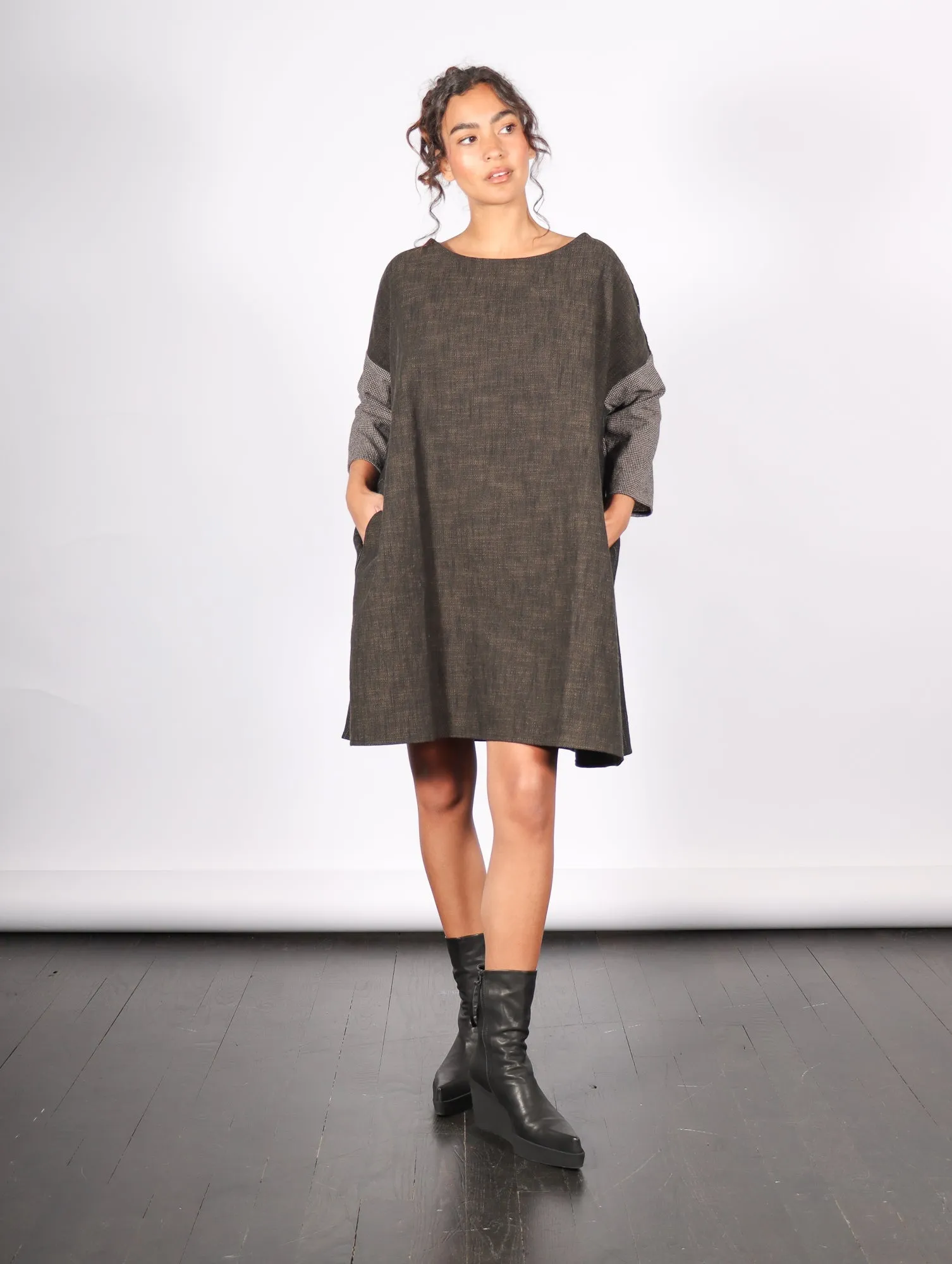 Boatneck Dress in Slate Patch by Album Di Famiglia