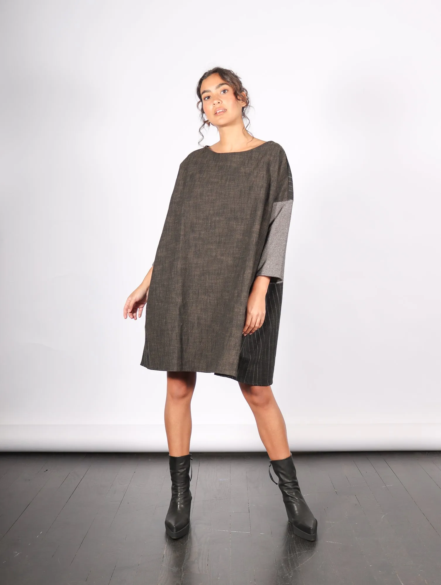 Boatneck Dress in Slate Patch by Album Di Famiglia