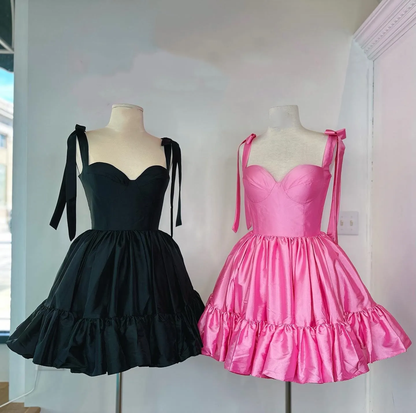 Bow Straps Pink A-line Short Princess Dress