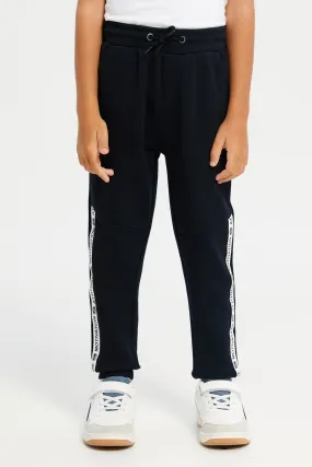 Boys Black Printed Soft Feel Track Pants