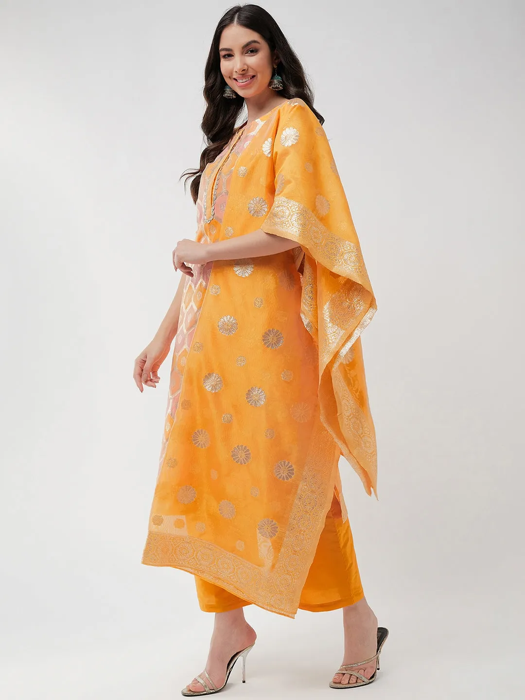 Brocade Jacquard Festive Kurta With Dupatta And Matching Pants