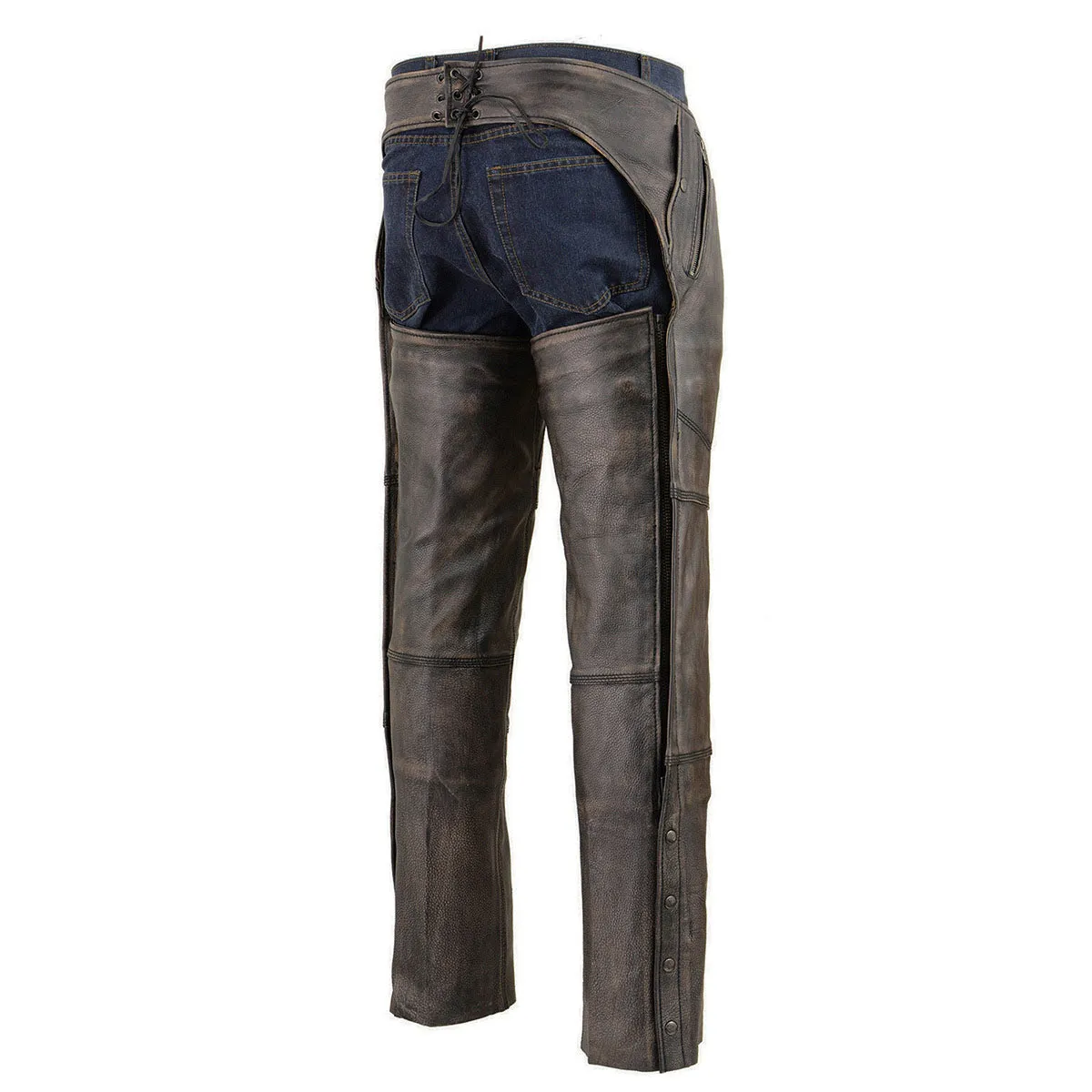 Brown MLM5500BGE Distressed Brown Leather Snap Out Thermal Lined 4-Pockets Motorcycle Chap