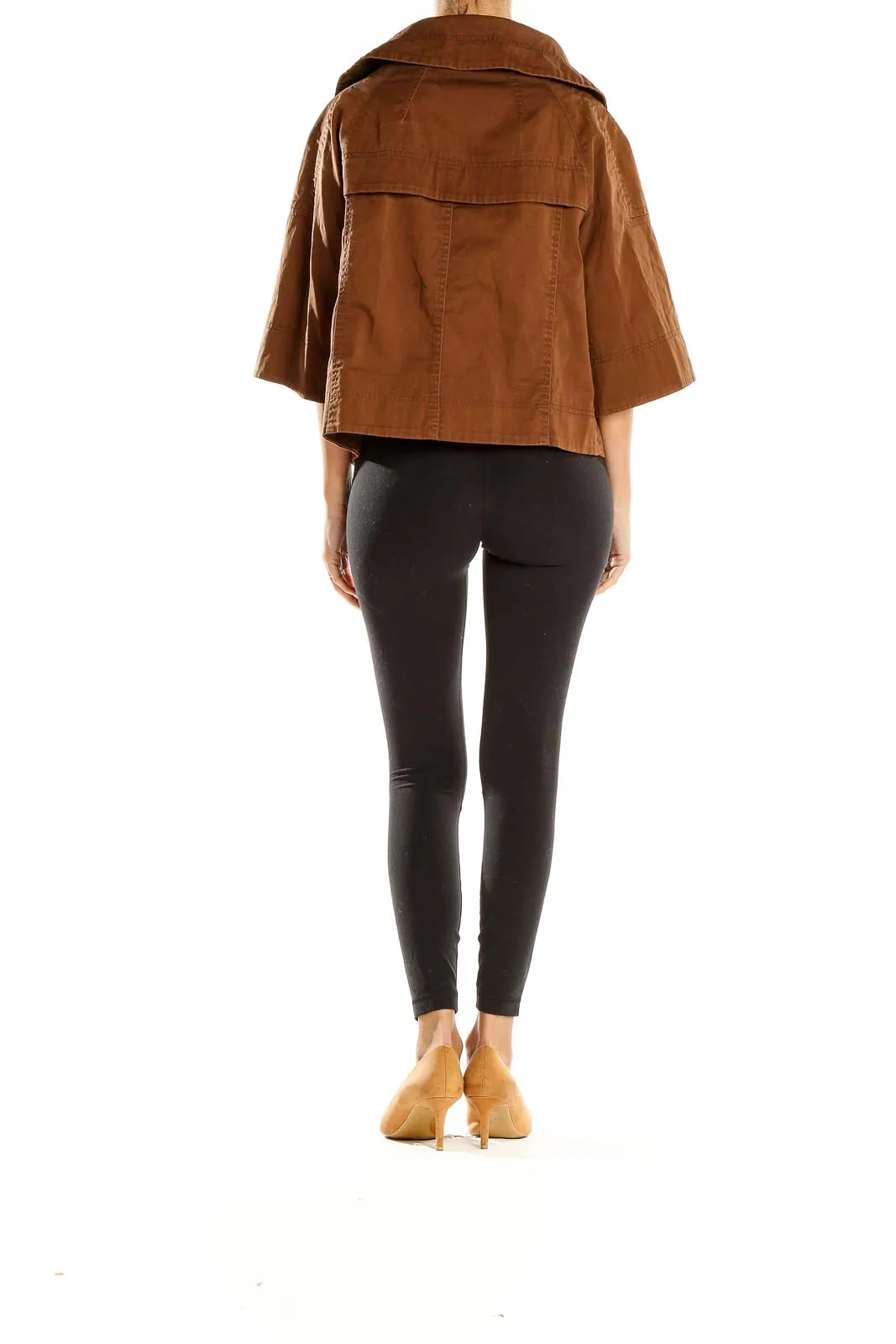 Brown Wide-Collar Cropped Jacket