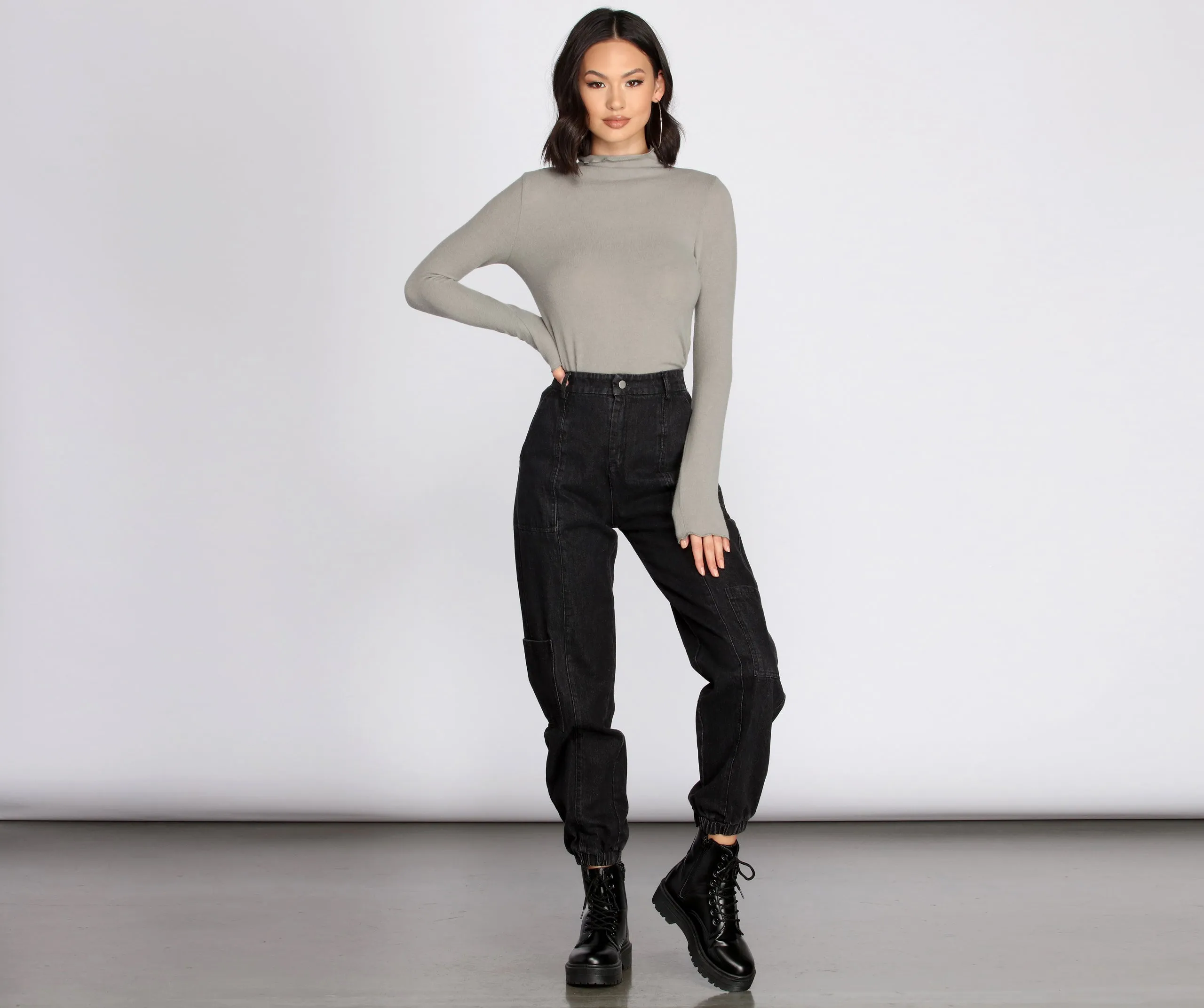 Brushed Knit Mock Neck Top