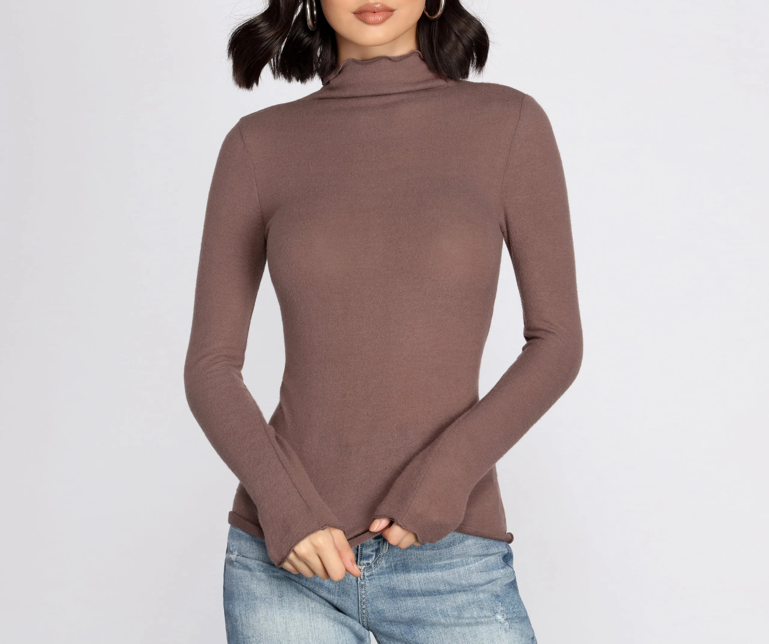 Brushed Knit Mock Neck Top