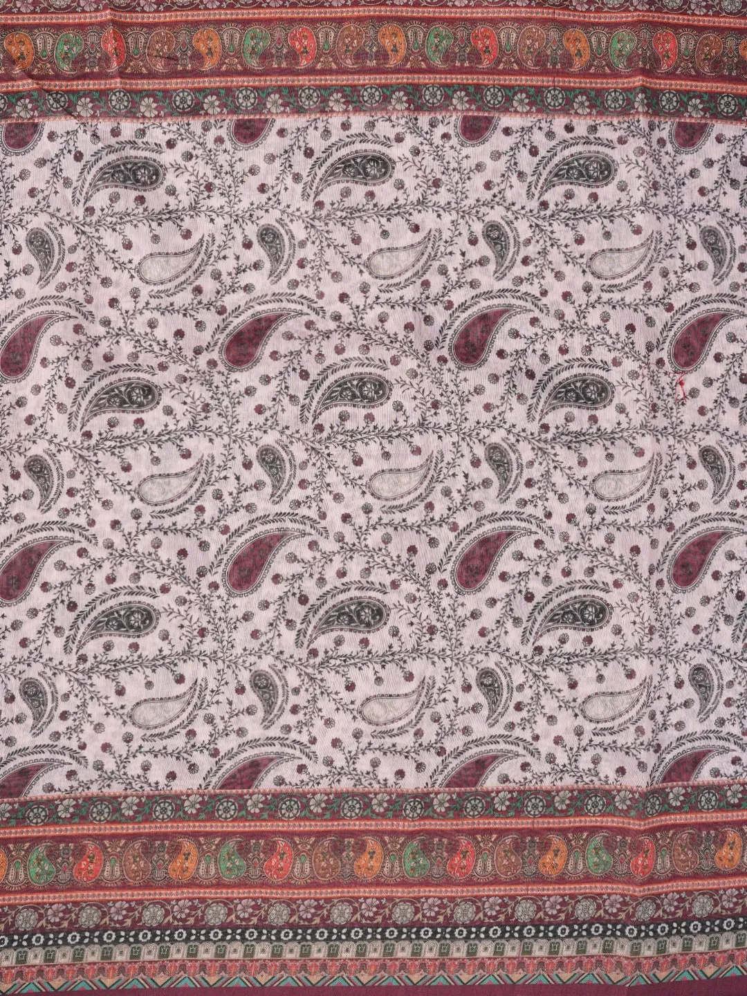 Burgundy Paisley Printed Cotton Blend Dress Material with Dupatta