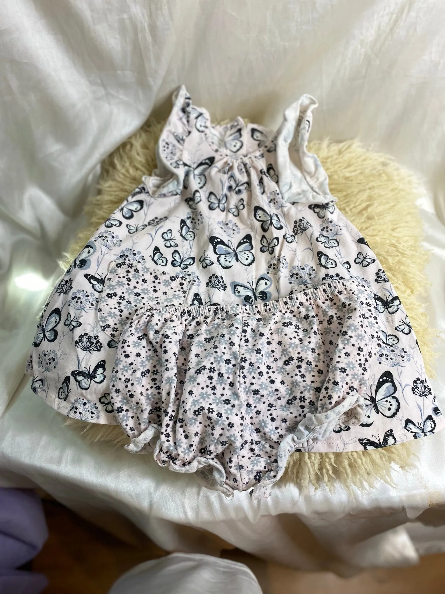 Butterfly summer beach dress with matching Pom-poms - 9 to 12 months