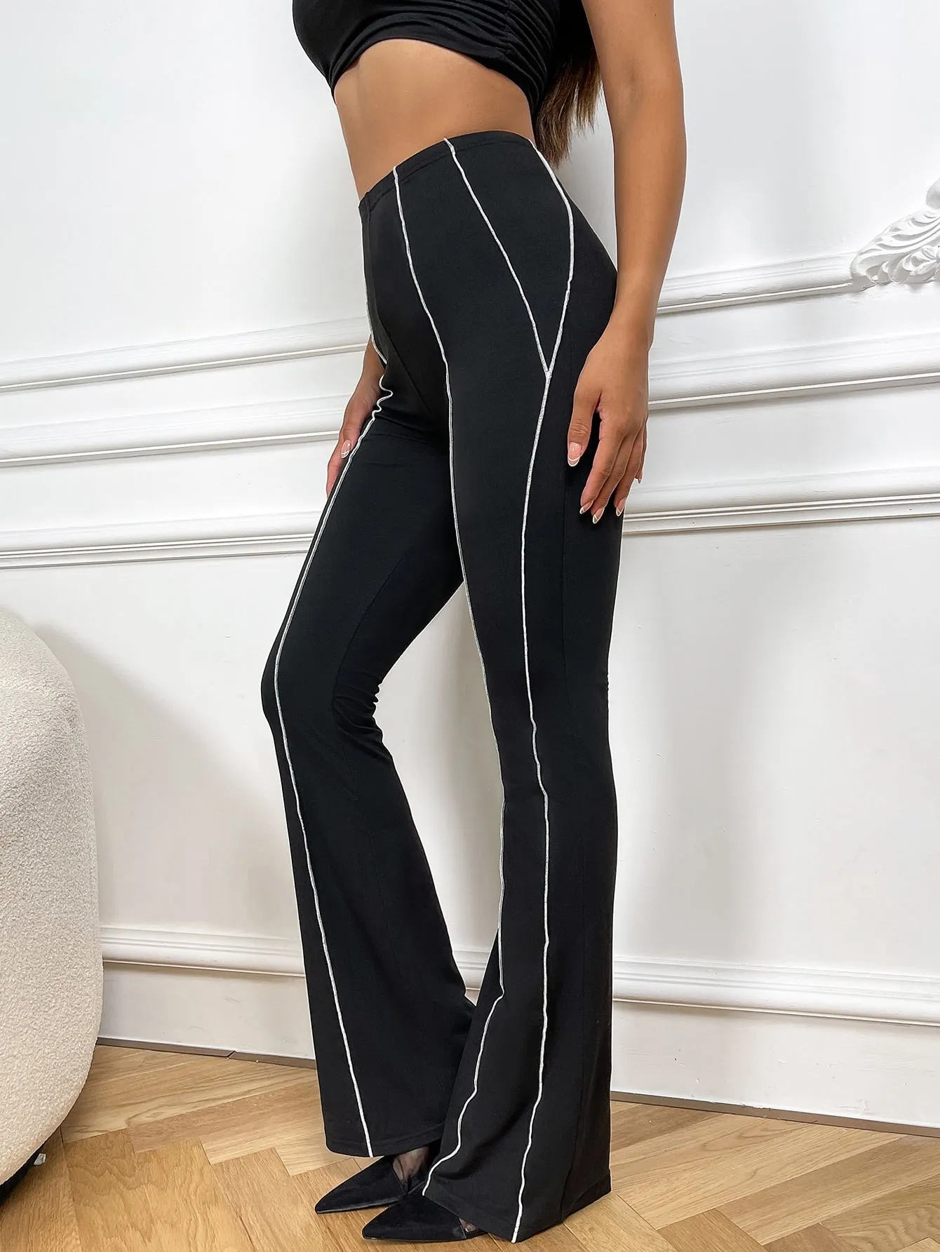 Casual Contrast Binding High Waist Long Women Pants