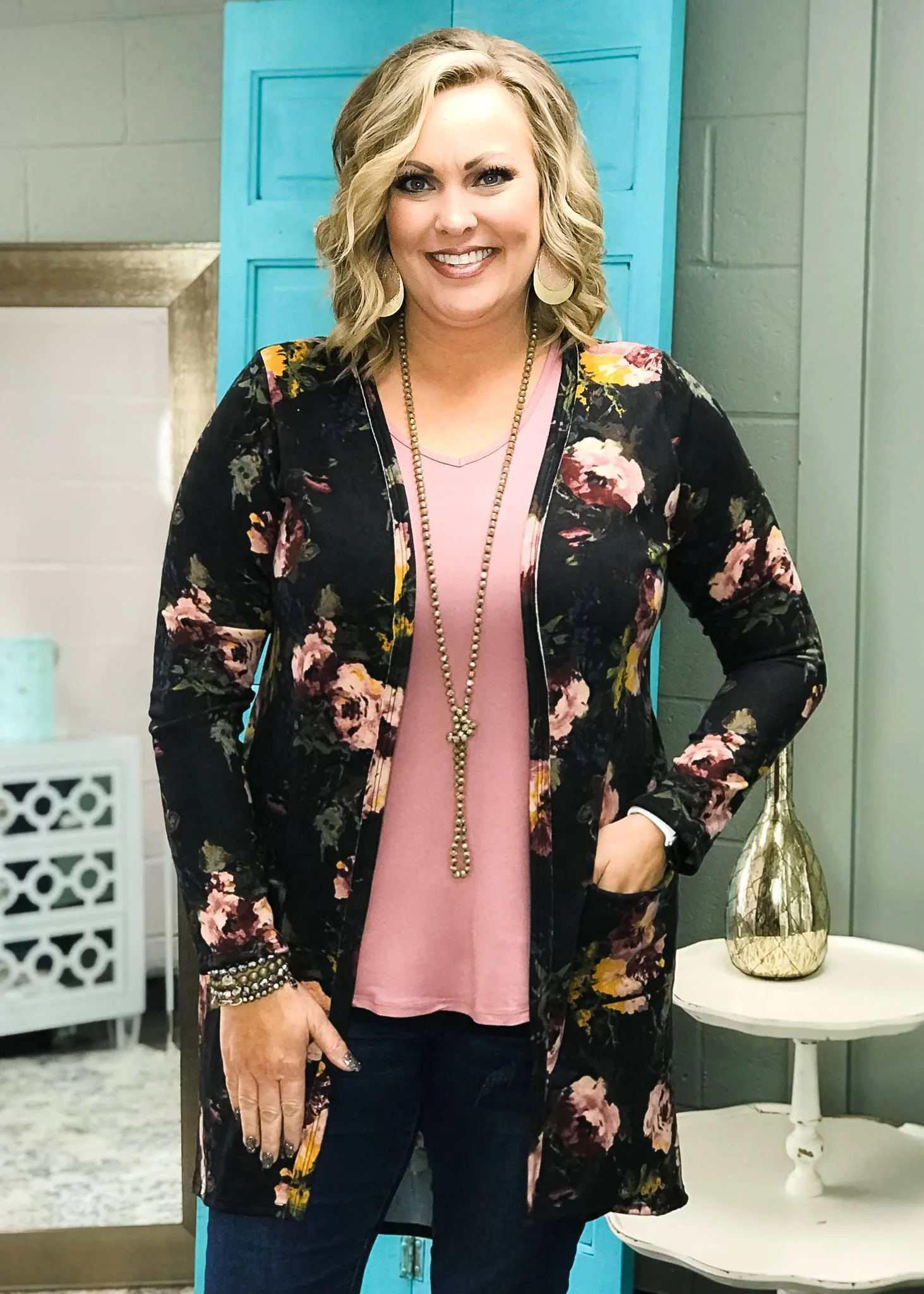 Charcoal Floral Favorite Cardigan